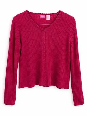 Vintage Pappagallo Raspberry Pink Ribbed Knit Sweater M | Soft Crewneck Cozy 90s